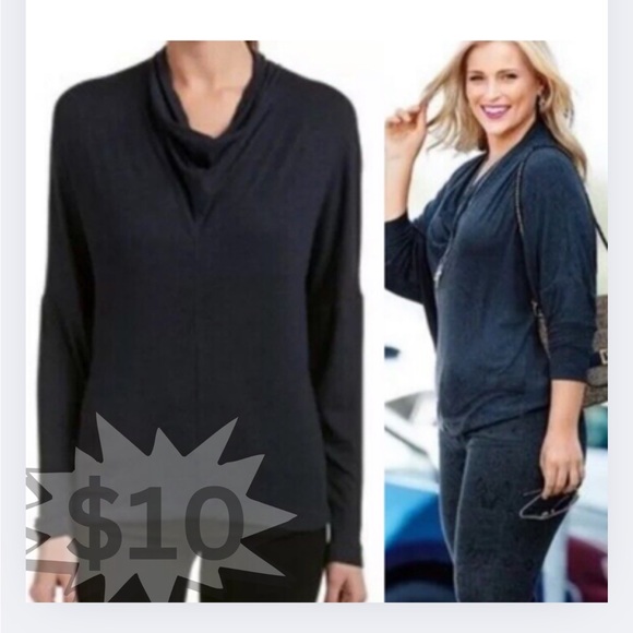 Cabi Quinn Cowl Neck Dolman Sleeve Top S Dusk Darn Navy Charcoal - Picture 1 of 16